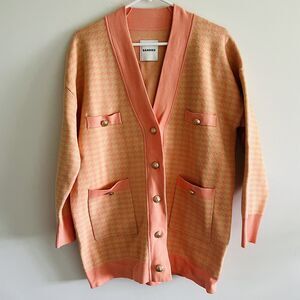 SANDRO Salmon Houndstooth Cardigan - 1 (Small)